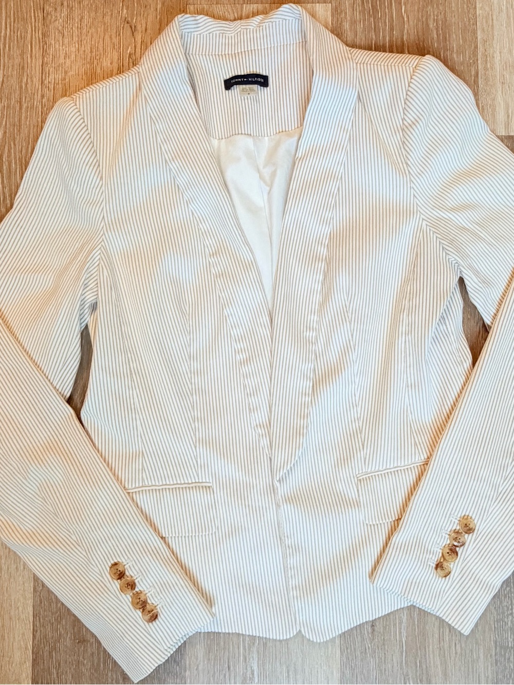 Tommy Hilfiger Striped Shawl Collar Open Front Blazer Jacket 6